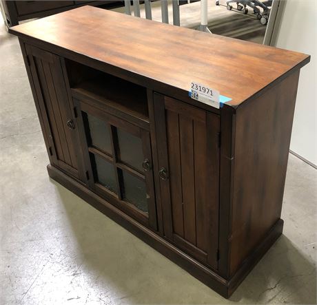 CREDENZA: MED WDGRN FINISH W/ GLASS DOOR
