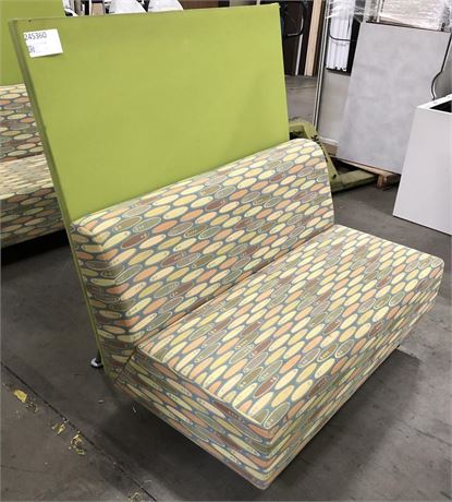 SOFA: 48" WIDE W/ MULTICOLOR PATTERN SEAT & LIME GREEN HIGHBACK PANEL